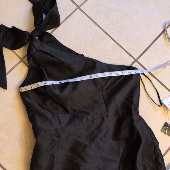 NWT Alfred Sung Bow One-Shoulder Satin Trumpet Gown Black Size 10 - Picture 9 of 14